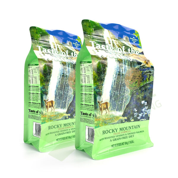 High-quality pet food bags with stand-up pouches, flat bottom designs, and biodegradable materials. Ideal for premium pet brands
