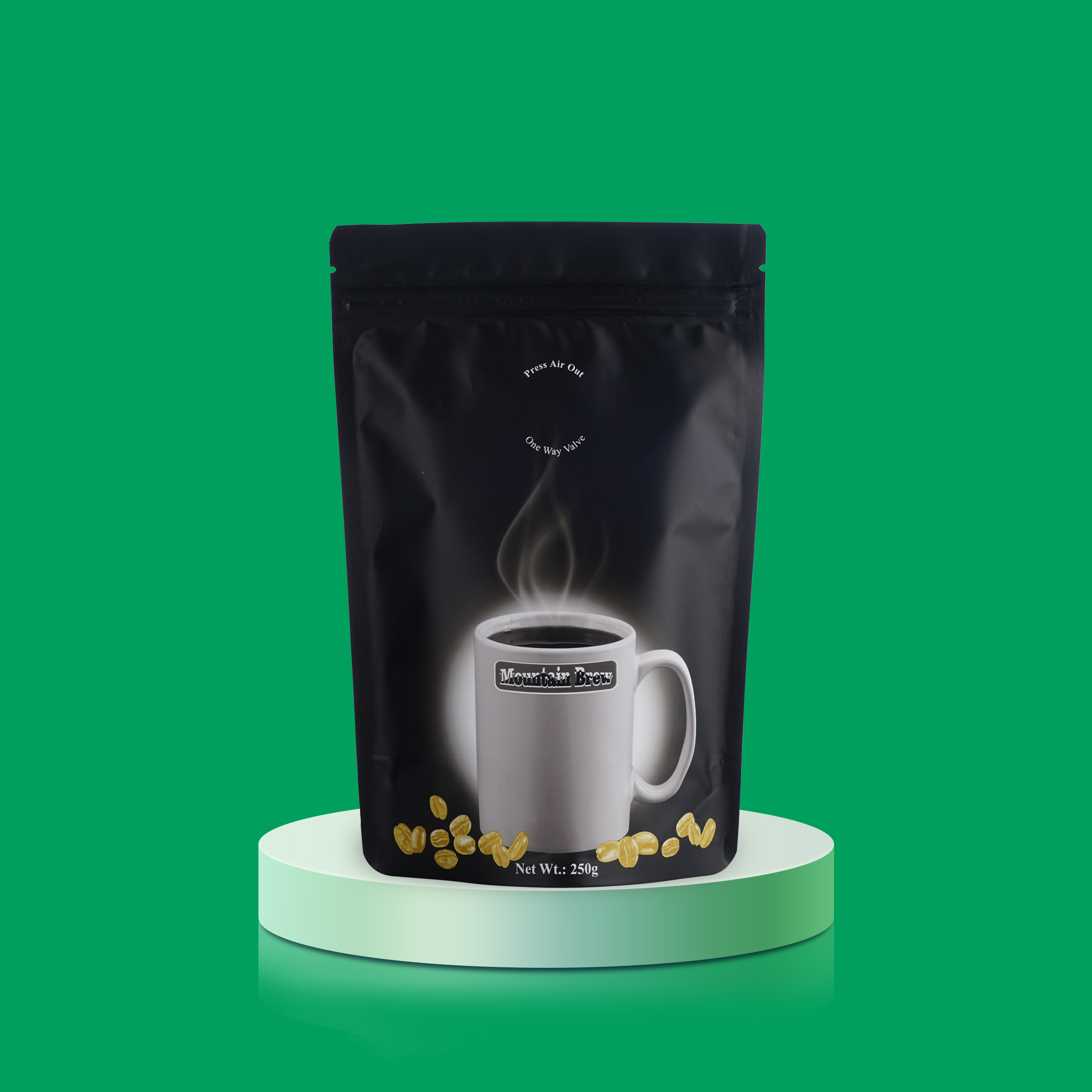 Customized Printed logo 25kg 50kg 1b Empty Flat Bottom Stand up Pouch Coffee Beans Packaging Bags With Valve and Zipper Bag