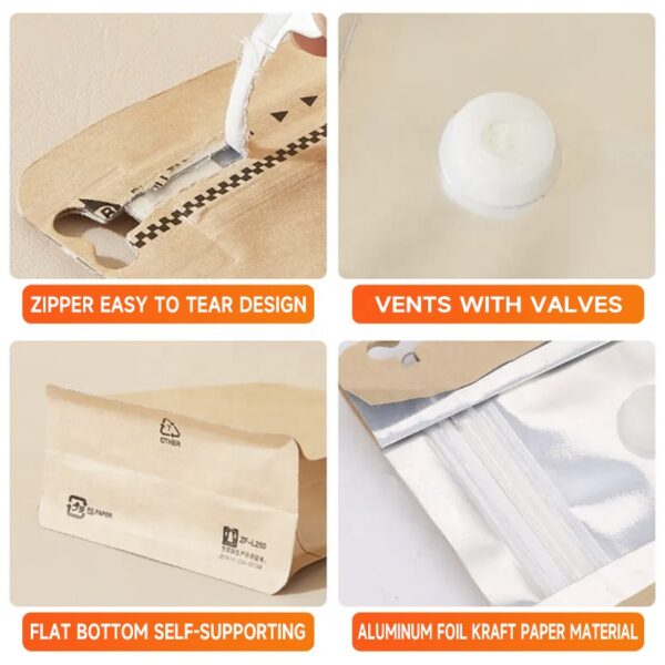 Custom Printed Empty Aluminum Foil Coffee Bean Bags 1kg Packaging Flat Bottom Valve Zipper Resealable Matt for Milk Storage - 图片 3